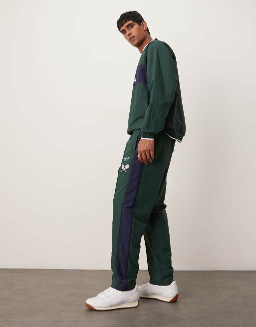 Polo Ralph Lauren – Wimbledon Capsule – Ciemnozielone nylonowe spodnie dresowe do tenisa, część zestawu