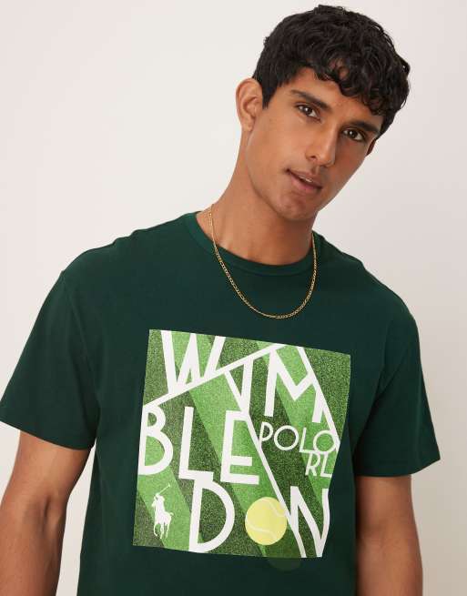 Polo Ralph Lauren – Wimbledon Capsule – Ciemnozielony T-shirt z nadrukiem z przodu