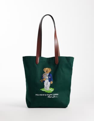 Polo Ralph Lauren Polo Ralph Lauren Wimbledon capsule classic bear print medium canvas tote in green