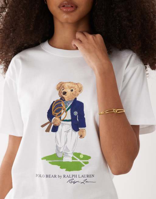 Polo Ralph Lauren Wimbledon capsule classic bear print t-shirt in white, 3 of 4