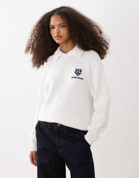 Polo Ralph Lauren Wimbledon capsule cotton knitted jumper with crest embroidery in white - view 1