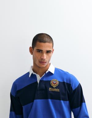 Polo Ralph Lauren Wimbledon capsule crest logo block stripe rugby polo in navy