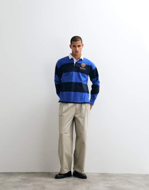 Polo Ralph Lauren Wimbledon capsule crest logo block stripe rugby polo in navy, 2 of 5