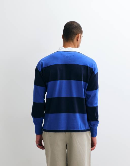 Polo Ralph Lauren Wimbledon capsule crest logo block stripe rugby polo in navy, 4 of 5