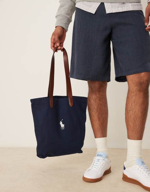 Polo Ralph Lauren Wimbledon capsule crest logo medium canvas tote in navy, 2 of 4
