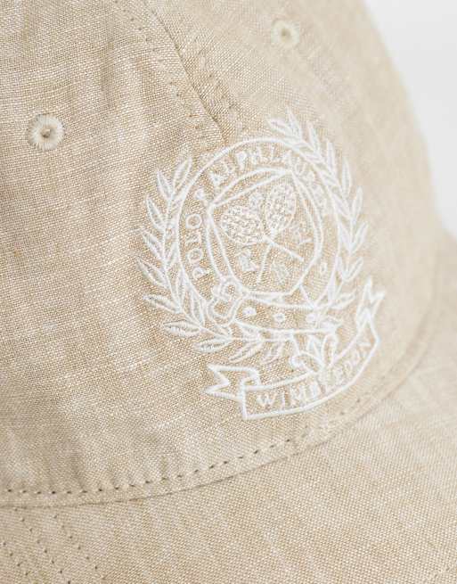 Polo Ralph Lauren Wimbledon capsule embroidered crest logo linen cap in tan, 2 of 3
