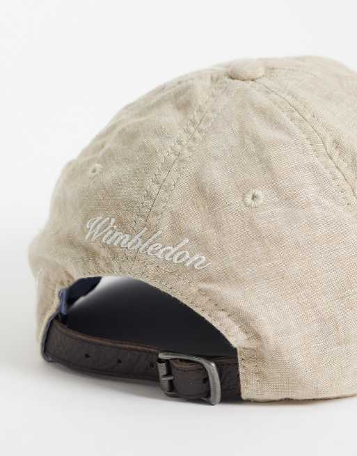 Polo Ralph Lauren Wimbledon capsule embroidered crest logo linen cap in tan, 3 of 3