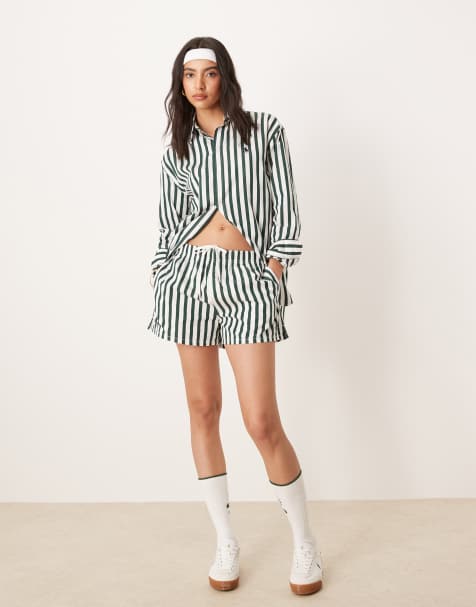 Polo Ralph Lauren - Wimbledon Capsule - Gestreepte co-ord set van overhemd met logo en shorts in donkergroen - view 1