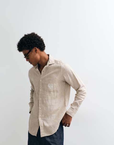 Polo Ralph Lauren - Wimbledon Capsule - Gyldenbrun skjorte i hør med broderet våbenskjold på lommen - view 1