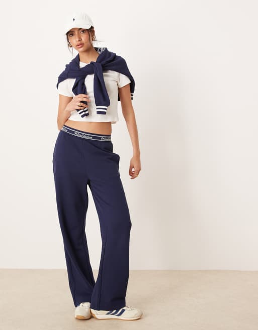 Polo Ralph Lauren - Wimbledon Capsule - Joggingbroek met rechte pijpen, gekleurd randje en logo in marineblauw, deel van co-ord set