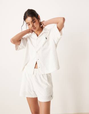 Polo Ralph Lauren - Wimbledon Capsule - Kurzärmliges Frottee-Hemd in Weiß mit Jacquardmusterung und Logo, Kombiteil