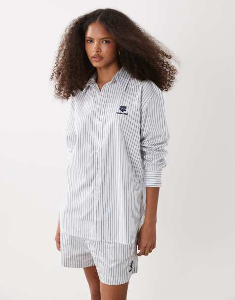 Polo Ralph Lauren Wimbledon capsule Leigh striped shirt with crest embroidery in white (Part of a set) - view 1