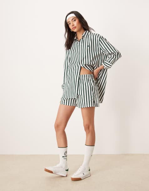 Polo Ralph Lauren Wimbledon capsule logo stripe shorts co-ord in dark green - view 1