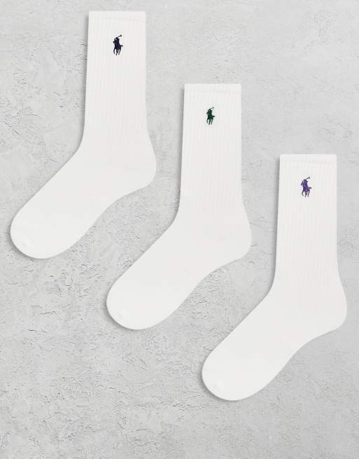 Polo Ralph Lauren - Wimbledon Capsule - Lot de 3 paires de chaussettes de sport avec logo poney distinctif - Blanc