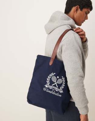 Polo Ralph Lauren – Wimbledon Capsule – Marinblå mellanstor toteväska i kanvas med kranslogga - view 1