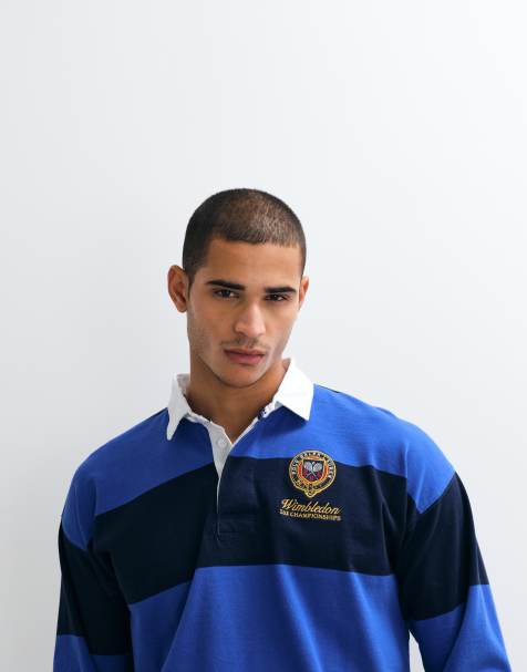 Polo Ralph Lauren - Wimbledon Capsule - Marineblå rugby-polo med våbenskjoldslogo og blokstriber - view 1