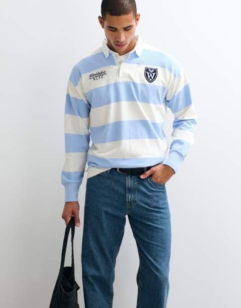 Polo Ralph Lauren – Wimbledon Capsule – Niebieska koszulka polo w bloki kolorów w stylu rugby z haftowanym motywem varsity na plecach - view 1