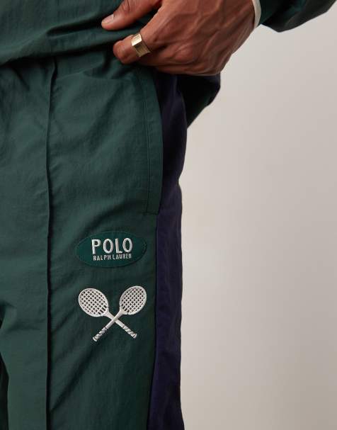 Polo Ralph Lauren Wimbledon capsule nylon tennis track pant co-ord in dark green - view 1