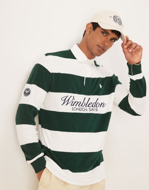Polo Ralph Lauren - Wimbledon Capsule - Polo stile rugby verde scuro a righe con logo sul petto - view 1