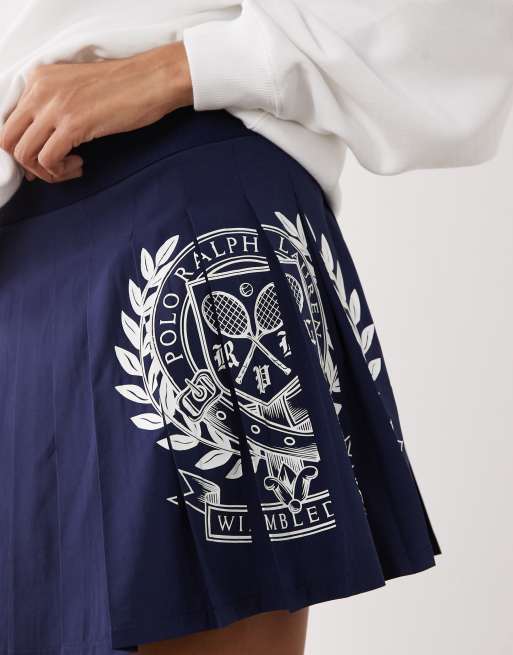 Polo Ralph Lauren Wimbledon capsule racket print pleated skort in navy, 3 of 5