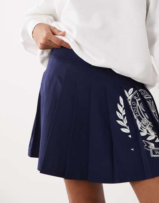Polo Ralph Lauren Wimbledon capsule racket print pleated skort in navy, 5 of 5
