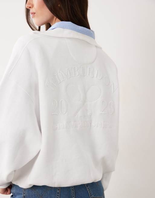 Polo Ralph Lauren Wimbledon capsule relaxed fit back racket embroidery sweatshirt in white, 3 of 4