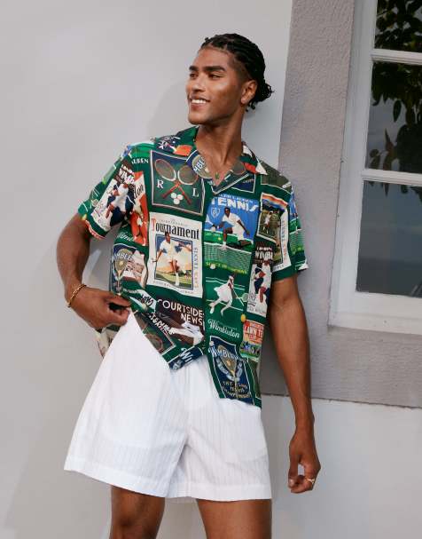 Polo Ralph Lauren Wimbledon capsule retro prints rayon short sleeve shirt in multi - view 1