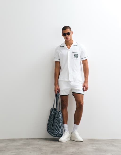 Polo Ralph Lauren - Wimbledon Capsule - Short d'ensemble en tissu éponge avec logo écusson - Blanc, 3 de 5
