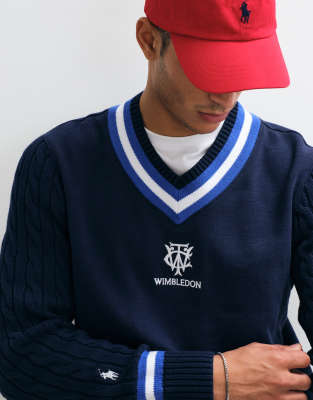 Polo - Wimbledon Capsule - Strickpullover in Marineblau mit Wappenlogo-Navy Navy L