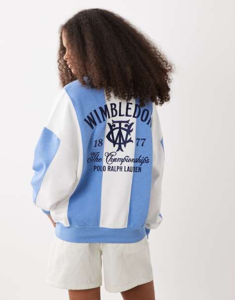 Polo Ralph Lauren Wimbledon capsule striped polo sweatshirt with crest embroidery in blue - view 1