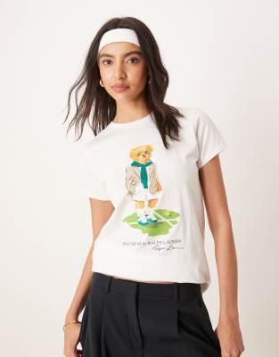 Polo Ralph Lauren - Wimbledon Capsule - T-Shirt in Weiß mit Bärmotiv