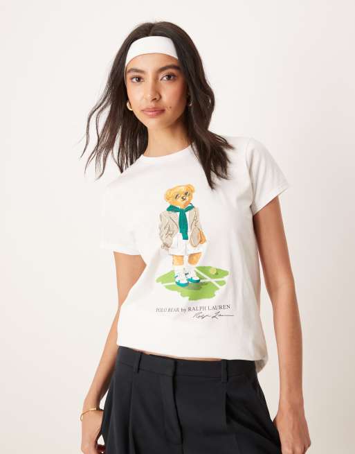Polo Ralph Lauren - Wimbledon Capsule - T-shirt met beerprint op de voorkant in wit