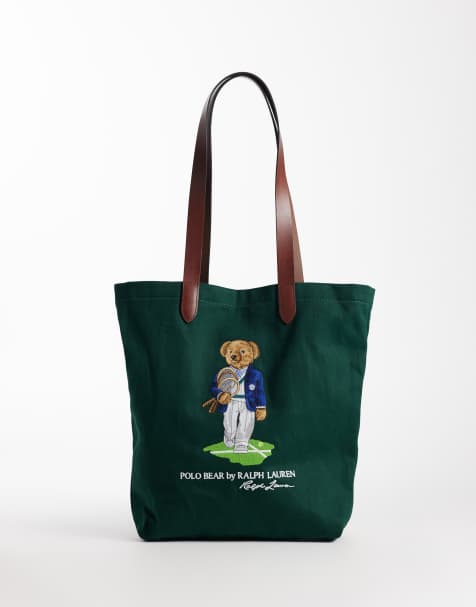 Polo Ralph Lauren - Wimbledon Capsule - Tote bag taille moyenne en toile à imprimé ours - Vert - view 1