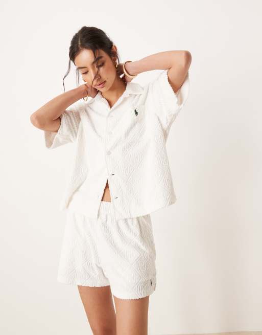 Polo Ralph Lauren – Wimbledon Capsule – Vit skjorta i jacquardvävd frotté med korta ärmar och logga, del av set
