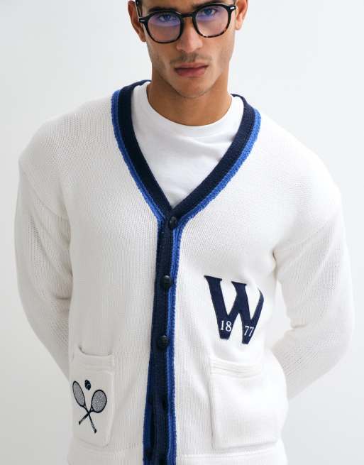 Polo Ralph Lauren – Wimbledon Capsule – Vit, stickad kofta i collegestil av bomull, 3 av 5