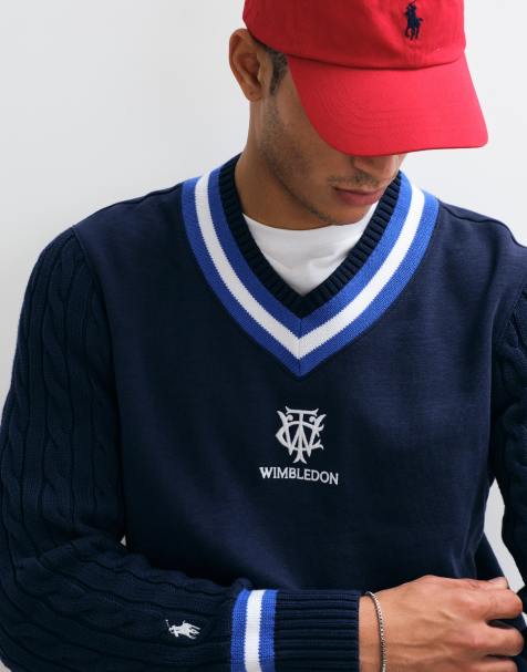 Polo Ralph Lauren Wimbledon casule crest logo knitted jumper in navy - view 1