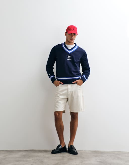 Polo Ralph Lauren Wimbledon casule crest logo knitted jumper in navy, 3 of 6
