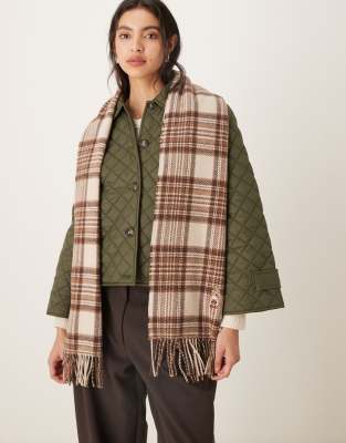 Polo Ralph Lauren Polo Ralph Lauren winter bear checked scarf in cream-White