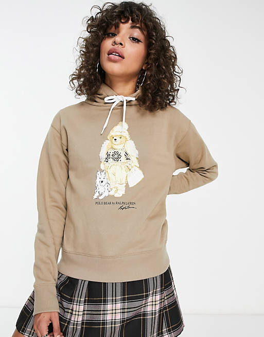 Polo Ralph Lauren winter bear hooded long sleeve sweatshirt in brown | ASOS
