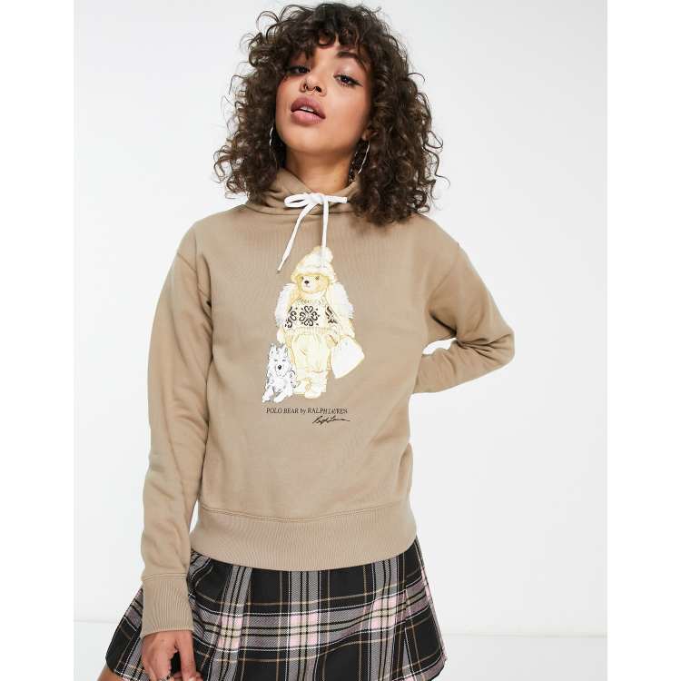 Polo Ralph Lauren winter bear hooded long sleeve sweatshirt in brown | ASOS