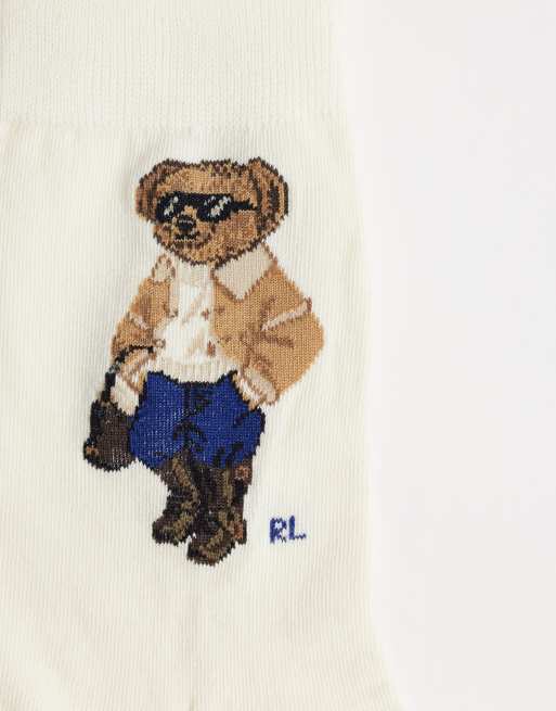 Polo Ralph Lauren winter bear print 3 pack crew socks in white, navy and cream, 3 of 3