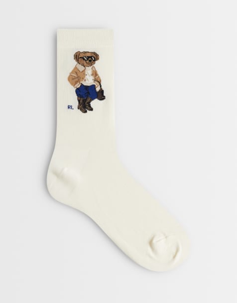 Polo Ralph Lauren winter bear print crew socks in ivory - view 1