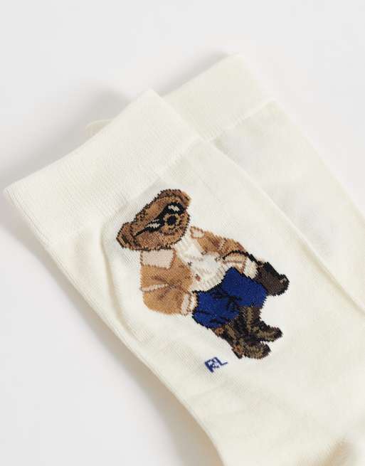 Polo Ralph Lauren winter bear print crew socks in ivory, 2 of 3