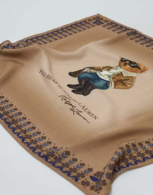 Polo Ralph Lauren winter bear print scarf in cream, 3 of 3