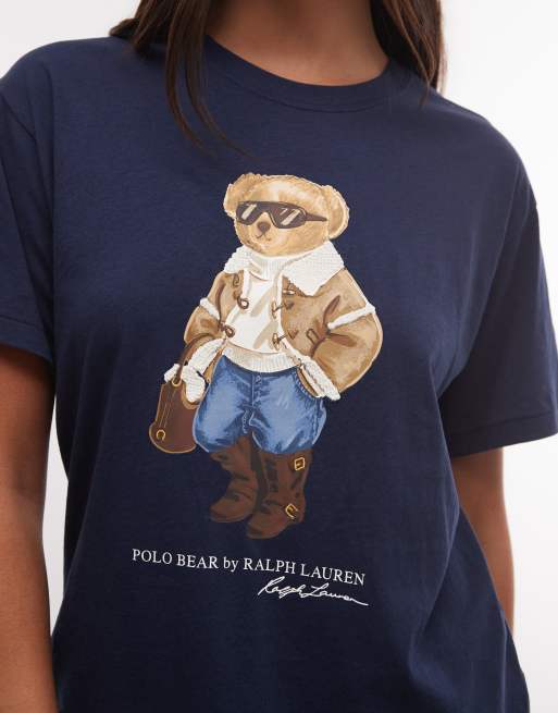 Polo Ralph Lauren winter bear print t-shirt in navy, 3 of 4