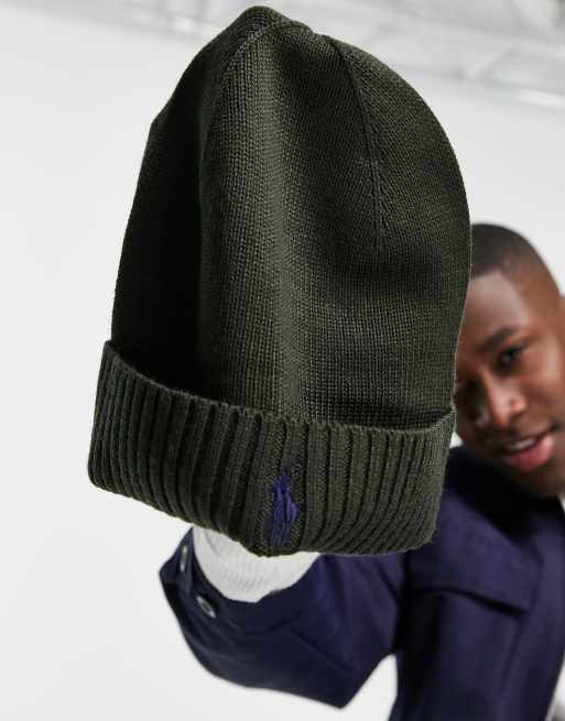 Polo Ralph Lauren wool beanie in olive green with pony logo | ASOS