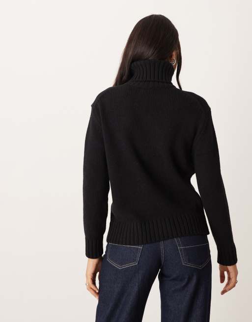 Polo Ralph Lauren wool blend icon logo roll neck knitted jumper in black, 4 of 4