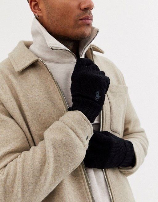 Polo Ralph Lauren wool gloves in black with player logo