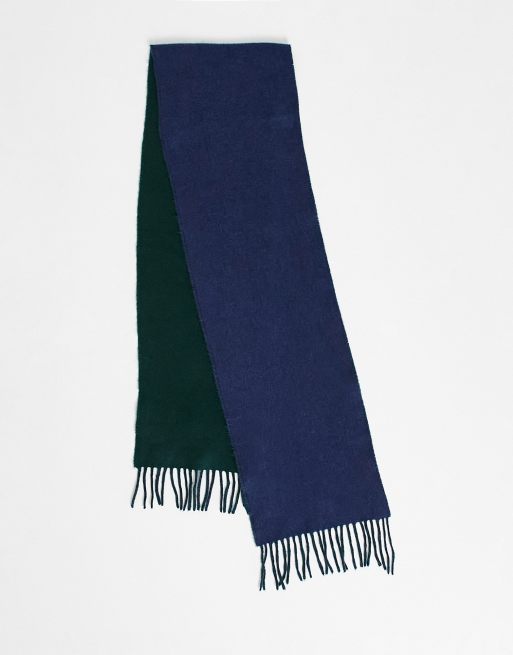 Polo Ralph Lauren wool mix reversible scarf with pony logo in navy and ...