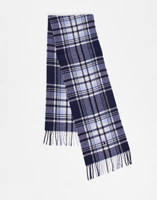 Polo Ralph Lauren wool mix scarf in blue check with logo - MBLUE